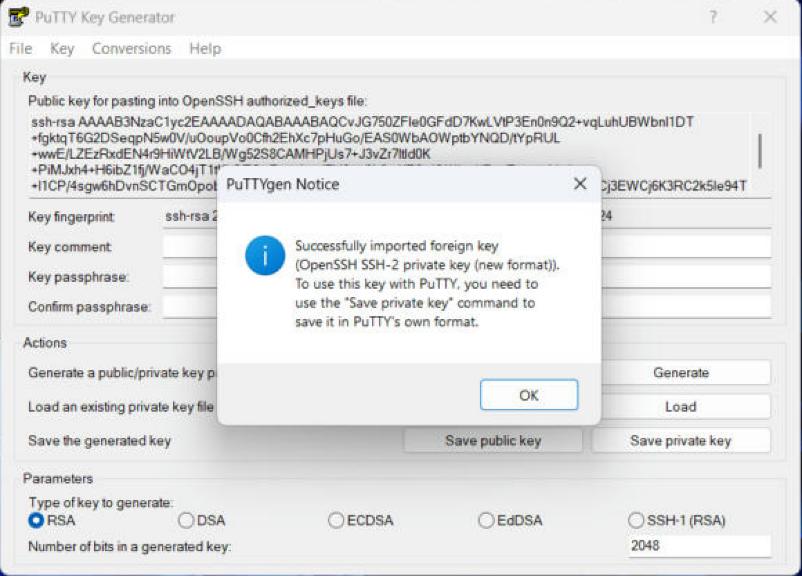 PuTTYgen Notice